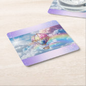 トレンディーホログラフィー熱気球紙コースター スクエアペーパーコースター (アングル)