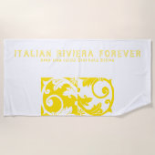 トレンディーホワイトイエローマイタリアンジョリカタイル ビーチタオル (正面)