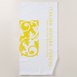 トレンディーホワイトイエローマイタリアンジョリカタイル ビーチタオル