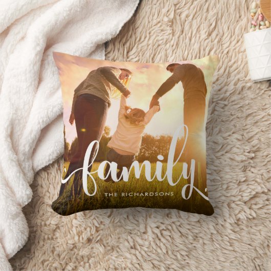 トレンディーホワイトオーバーレイ |家族の写真 クッション (ブランケット)