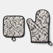 トレンディーホワイトグレーブラックレトロ波形パタストライプーン 鍋つかみ&鍋敷きセット (正面)