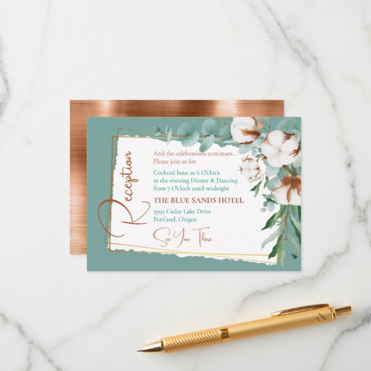 トレンディーホワイトコットンフローラ銅披露宴 エンクロージャーカード (正面/裏面インサイチュ)