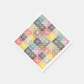 トレンディーホワイトジオメトリックオーナメントカラフルタイルアート スタンダードカクテルナプキン (角)