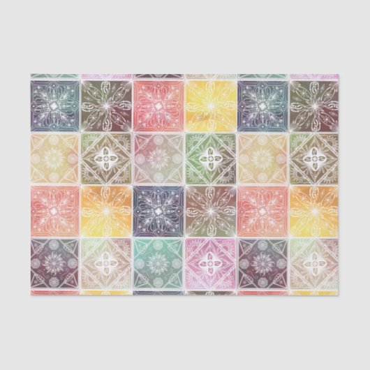 トレンディーホワイトジオメトリックオーナメントカラフルタイルアート 薄葉紙 (正面)
