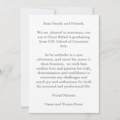 トレンディーホワイトスクリプトおめでとうございます大学院写真 案内状 (裏面)