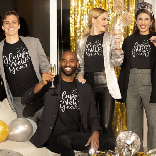 トレンディーホワイトスクリプトハッピーニューイヤー Tシャツ