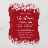 トレンディーホワイトスノーフレークスホリデークリスマスパーティー 招待状 (正面/裏面)