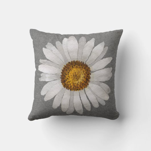 トレンディーホワイトデイジーウォーターカラーグレーグレー クッション (裏面)