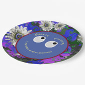 トレンディーホワイトデイジーズウィズブルー&パープルペチュニア ペーパープレート (アングル)