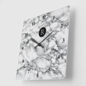 トレンディーホワイトマーブルストーン – 文字を追加/ロゴ/詳細 スクエア壁時計 (傾斜)