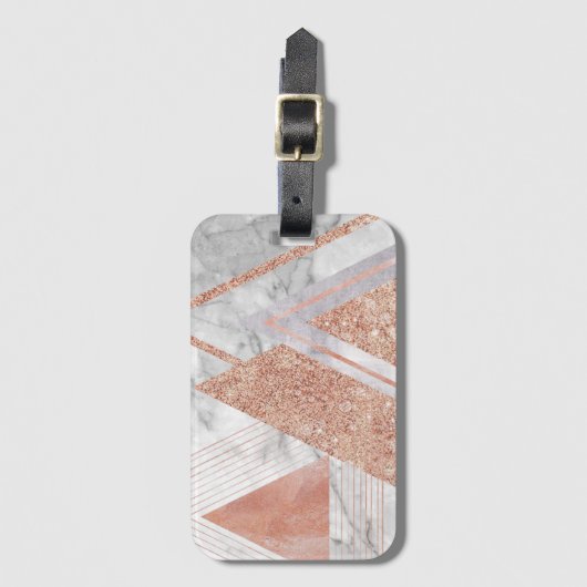 トレンディーホワイトマーブルバラ金ゴールド三角形ジオメトリ ラゲッジタグ (正面縦)