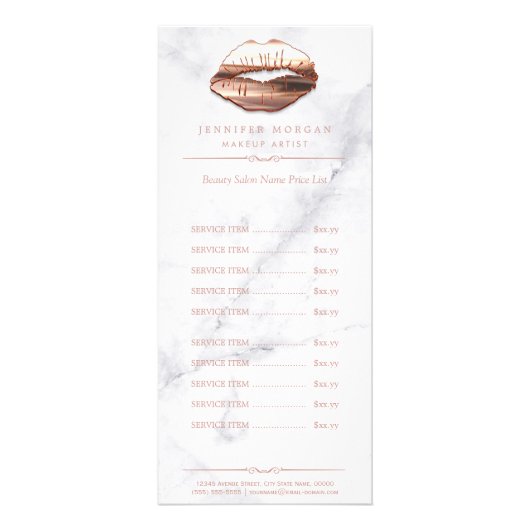 トレンディーホワイトマーブルバラ金ゴールド唇の価格表 ラックカード (正面)