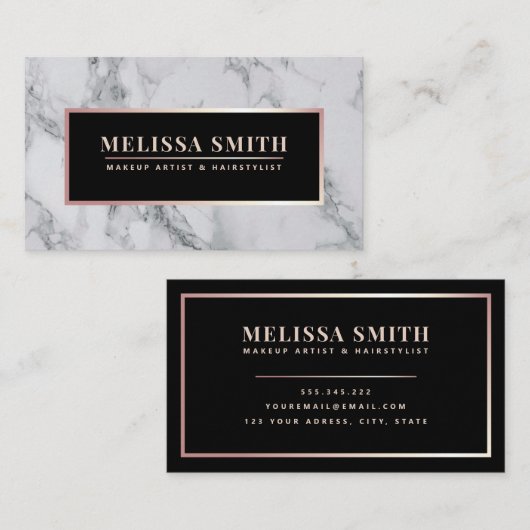 トレンディーホワイトマーブル化粧アーティストヘアサロン 名刺 (正面/裏面)