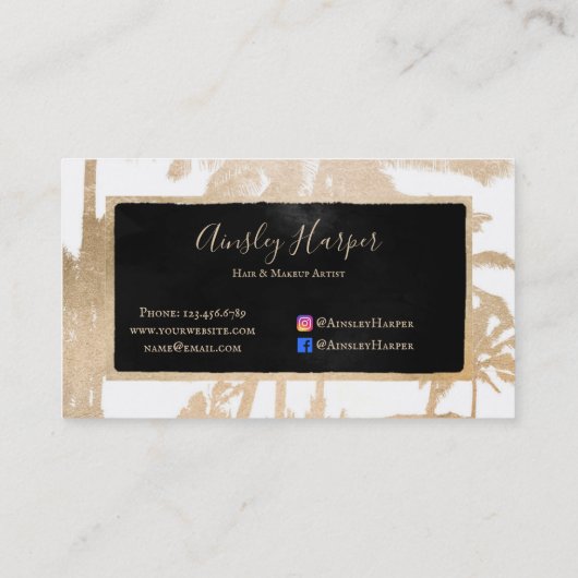 トレンディーホワイトモダン金ゴールドパームツリーズプロフェッショナル 名刺 (裏面)