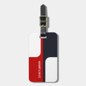 トレンディーホワイトレッドとネイビーのグラフィックカラーブロック ラゲッジタグ (正面縦)