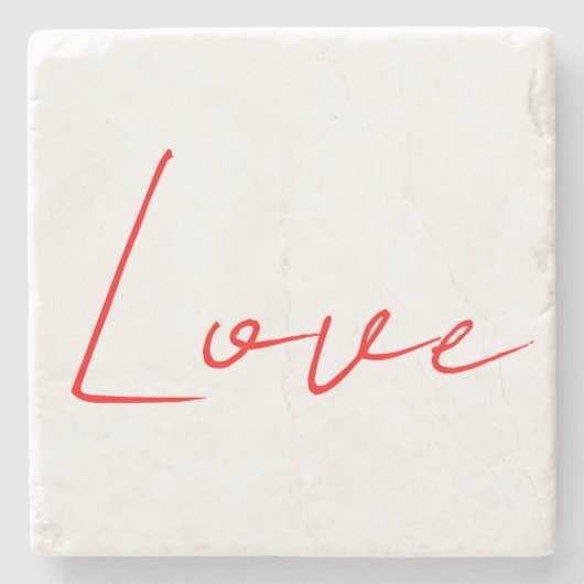 トレンディーホワイトレッド結婚ラブの手書き名 ストーンコースター (正面)