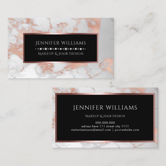 トレンディーホワイトローズ金ゴールドマーブルメイクアップアーティストサロン 名刺 (正面/裏面)