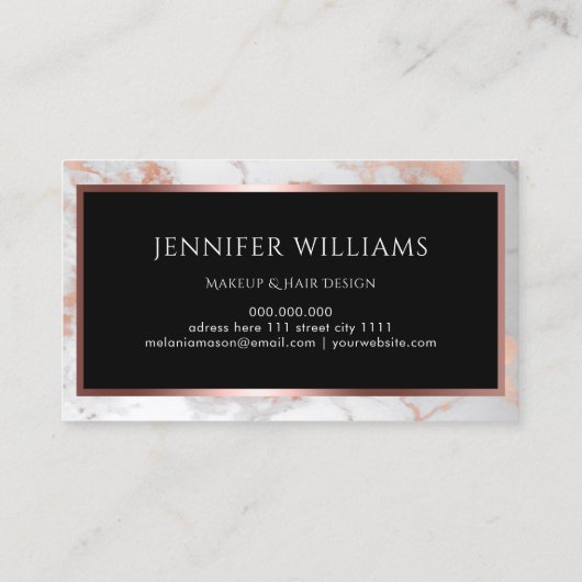 トレンディーホワイトローズ金ゴールドマーブルメイクアップアーティストサロン 名刺 (裏面)