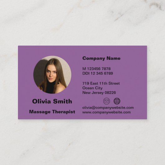 トレンディーホワイト&パープルマッサージ名刺 ロイヤリティカード (裏面)