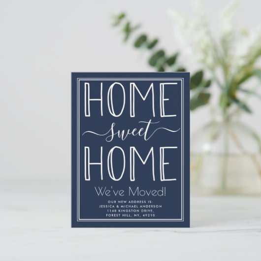 トレンディーホームスイートホームタイポグラフィネイビームービング 案内ポストカード (スタンド正面)