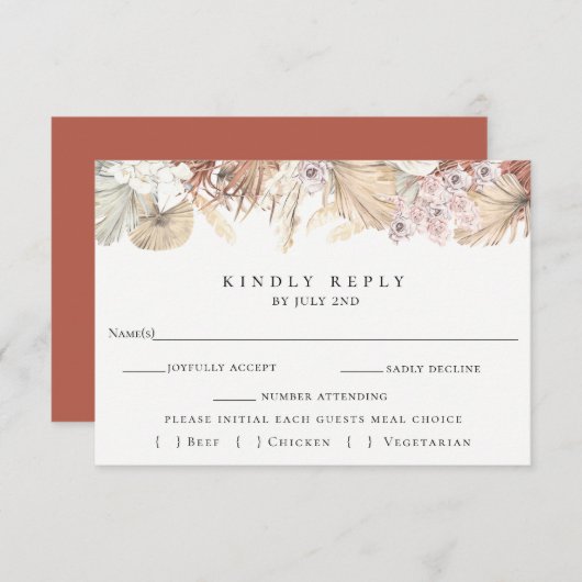 トレンディーボヘミアンウェディングRSVPと食事の選択カード 出欠カード (正面/裏面)