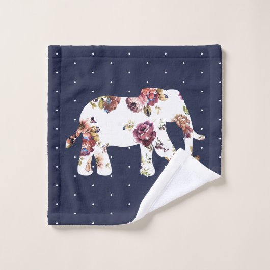 トレンディーボヘミアンフローラゾウ&水玉模様 バスタオルセット (ウォッシュタオル)