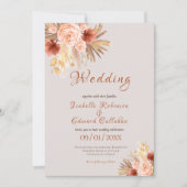 トレンディーボヘミアンフローラブーケピーチ&カッパー 招待状 (正面)
