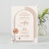 トレンディーボホアーチテラコッタの花アイボリー茶色 招待状 (スタンド正面)