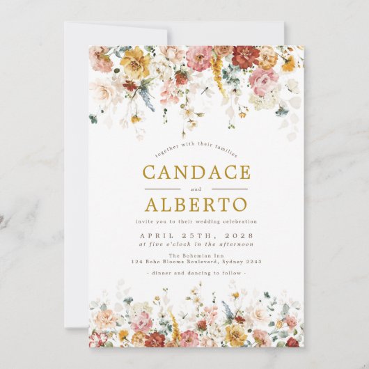トレンディーボホガーデンフラワーウェディングパーティー 招待状 (正面)