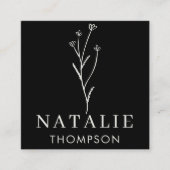 トレンディーボホシックミニマリストブラック&ホワイトフラワー スクエア名刺 (正面)