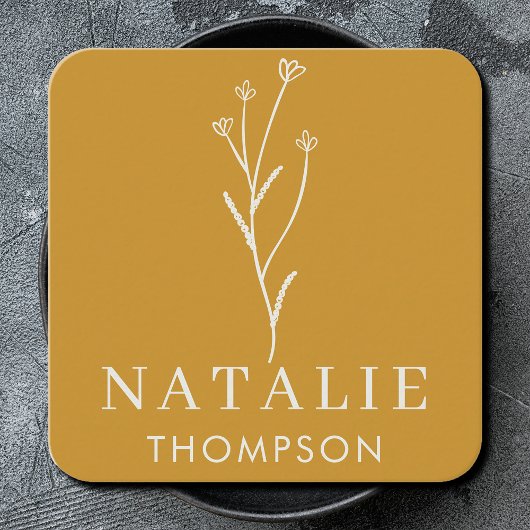 トレンディーボホシックミニマリストマスタードイエロー スクエア名刺