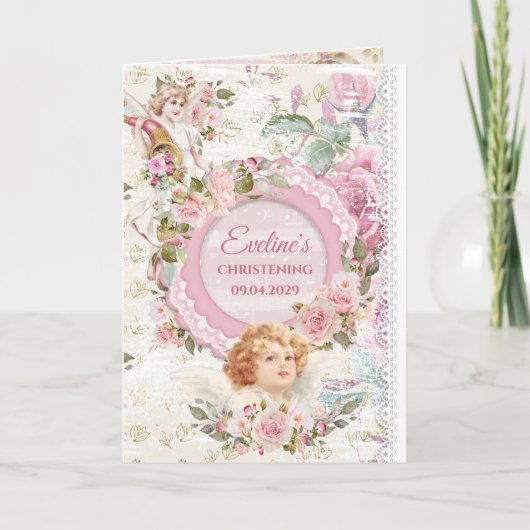 トレンディーボホシャビーシック天使バプテスマ 招待状 (正面)