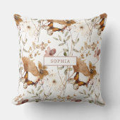 トレンディーボホニュートラル秋のワイルドフラワーオンホワイト クッション (正面)