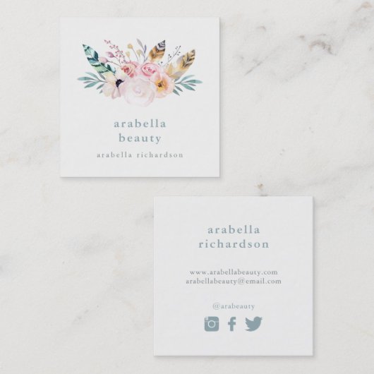 トレンディーボホブーケ |ソーシャルメディアのアイコン スクエア名刺 (正面/裏面)