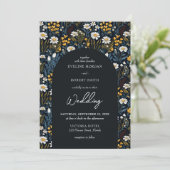 トレンディーボホホワイトデイジーワイルドフラワーネイビーアーチ 招待状 (スタンド正面)