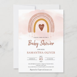 トレンディーボホレインボーダスティピンクとダークブラウンInv 招待状