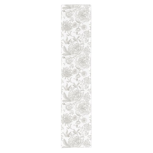 トレンディーボホヴィンテージ花ニュートラルグレーバラ ショートテーブルランナー (正面)