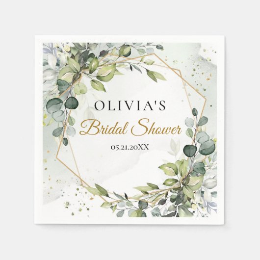 トレンディーボホ緑の葉金ゴールドブライダルシャワー スタンダードカクテルナプキン (正面)