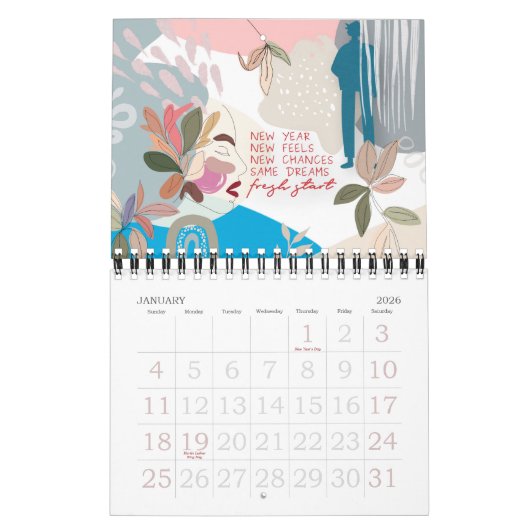 トレンディーポジティやる気を起こさせるビティ抽象芸術ガールズ2022 カレンダー (1月 2026)