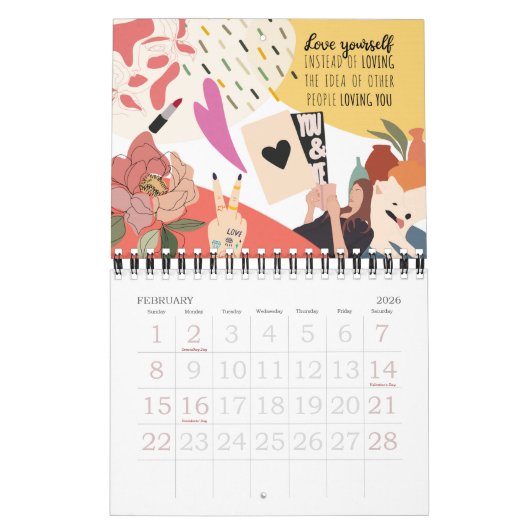 トレンディーポジティやる気を起こさせるビティ抽象芸術ガールズ2022 カレンダー (2月 2026)