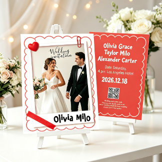 トレンディーポラロイドスクラップブックスタイルの結婚式 招待状