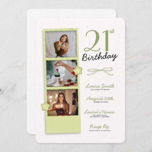 トレンディーポラロイド光誕生日招待状 招待状 (正面/裏面)