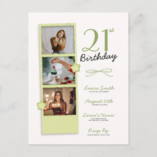 トレンディーポラロイド光誕生日 インビテーションポストカード (正面)