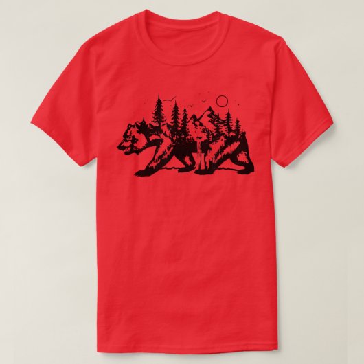 トレンディーマウンテンランドスケープ充填ベアーグラフィックシル Tシャツ (デザイン正面)