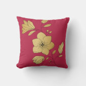 トレンディーマゼンタおよび金ゴールドフローラ装飾用クッション クッション (正面)