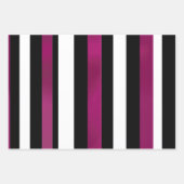 トレンディーマゼンタピンク、ブラック&ホワイトストライプの ラッピングペーパーシート (正面3)