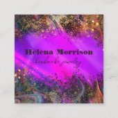 トレンディーマゼンタマーリーエフェクトと金ゴールド斑点 スクエア名刺 (正面)