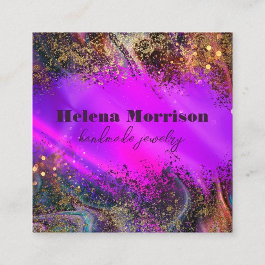 トレンディーマゼンタマーリーエフェクトと金ゴールド斑点 スクエア名刺 (正面)