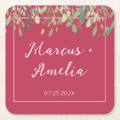 トレンディーマゼンダ&ユーカリ結婚ス スクエアペーパーコースター (正面)