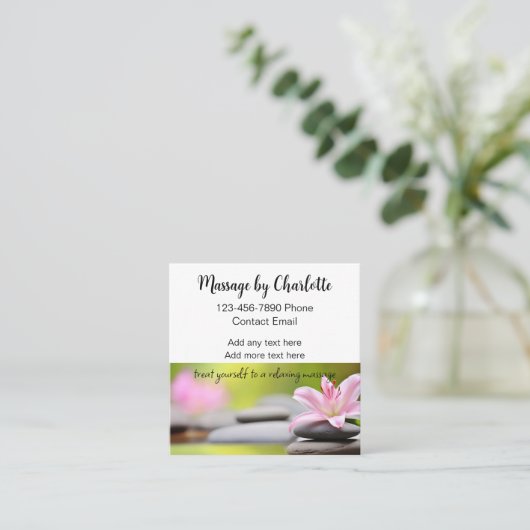 トレンディーマッサージセラピストアポイントメント スクエア名刺 (スタンド正面)